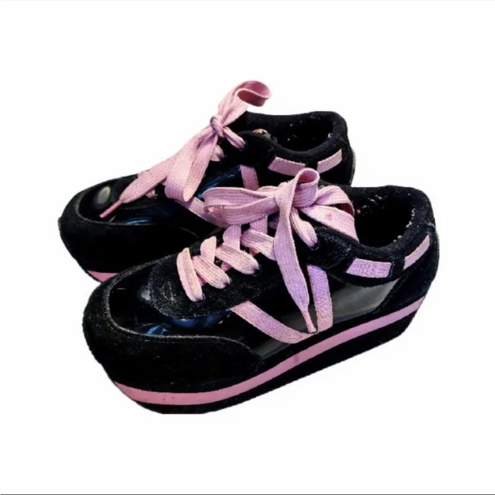 “Tie Me Up“ Platform Sneakers Pink & Black size 8